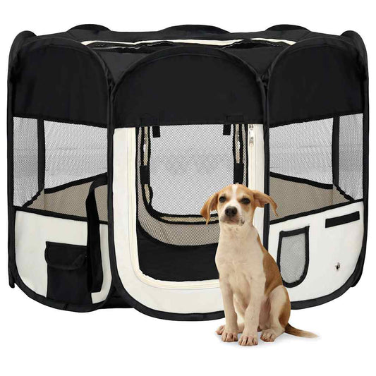 171005 vidaXL Foldable Dog Playpen with Carrying Bag Black 90x90x58 cm