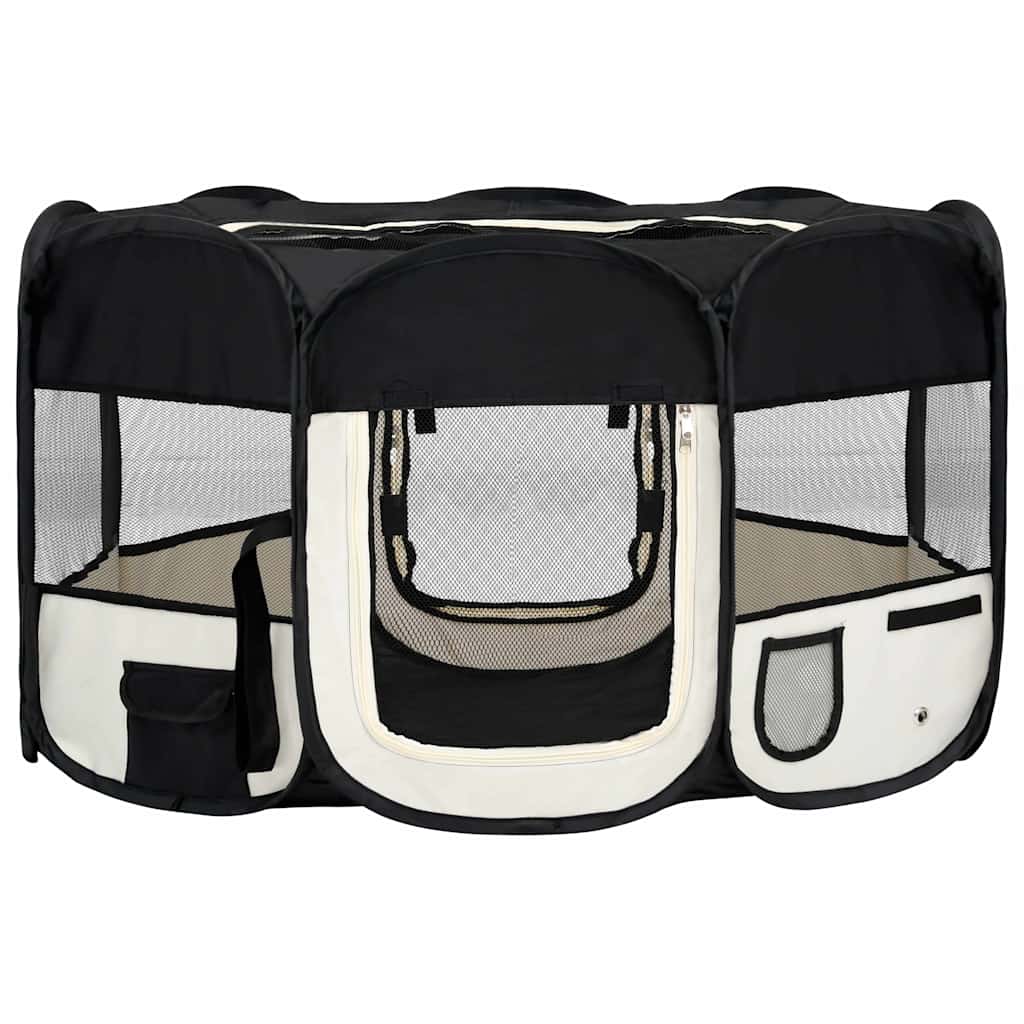 171008 vidaXL Foldable Dog Playpen with Carrying Bag Black 145x145x61 cm
