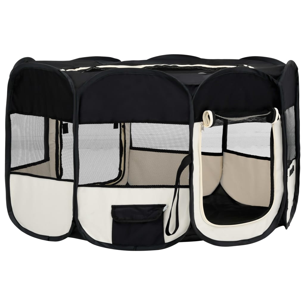 vidaXL Foldable Dog Playpen with Carrying Bag Black 145x145x61 cm