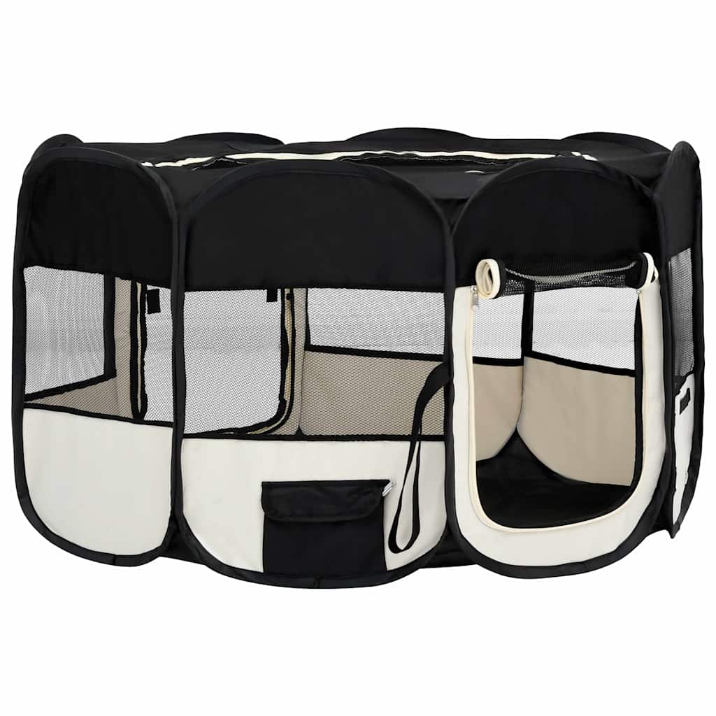171008 vidaXL Foldable Dog Playpen with Carrying Bag Black 145x145x61 cm