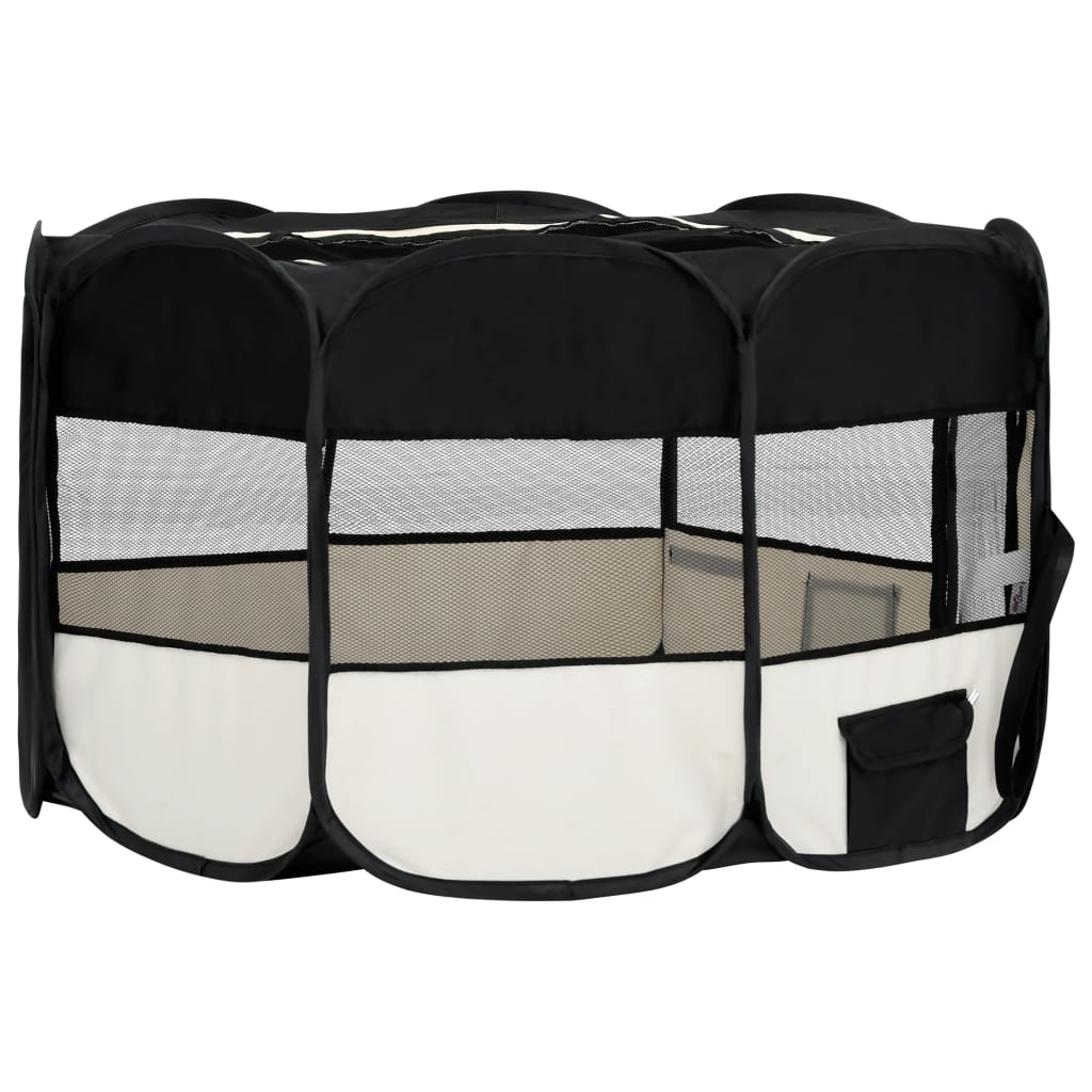 vidaXL Foldable Dog Playpen with Carrying Bag Black 145x145x61 cm