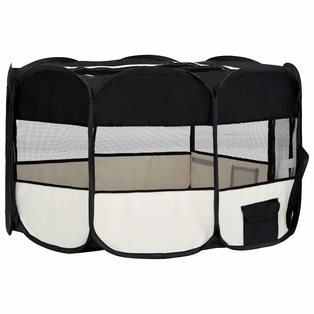171008 vidaXL Foldable Dog Playpen with Carrying Bag Black 145x145x61 cm
