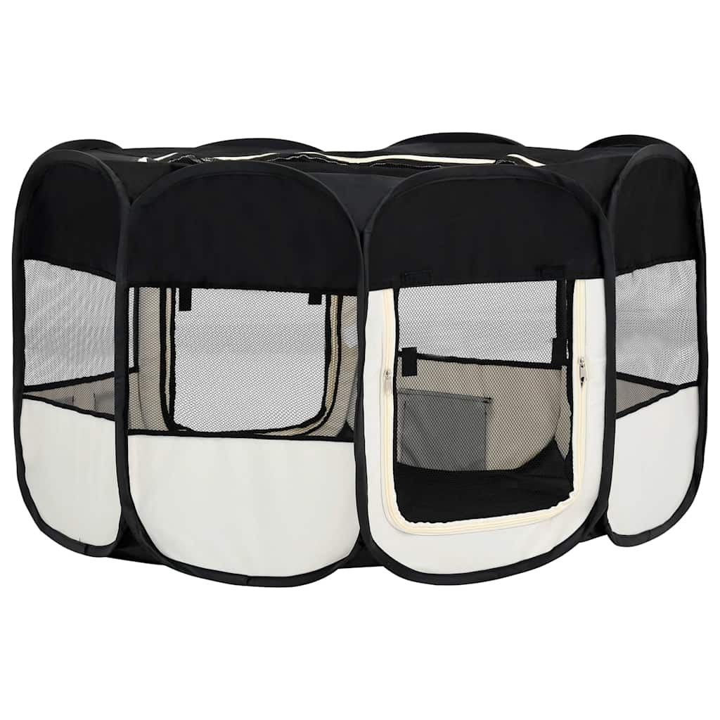 171008 vidaXL Foldable Dog Playpen with Carrying Bag Black 145x145x61 cm