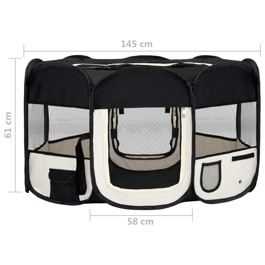 vidaXL Foldable Dog Playpen with Carrying Bag Black 145x145x61 cm