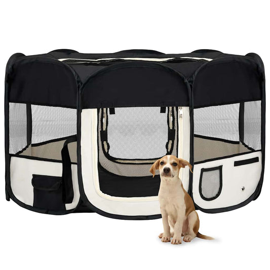 171008 vidaXL Foldable Dog Playpen with Carrying Bag Black 145x145x61 cm