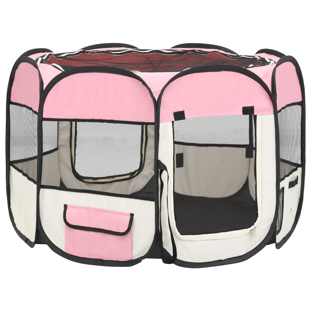 vidaXL Foldable Dog Playpen with Carrying Bag Pink 90x90x58 cm