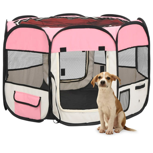 vidaXL Foldable Dog Playpen with Carrying Bag Pink 90x90x58 cm