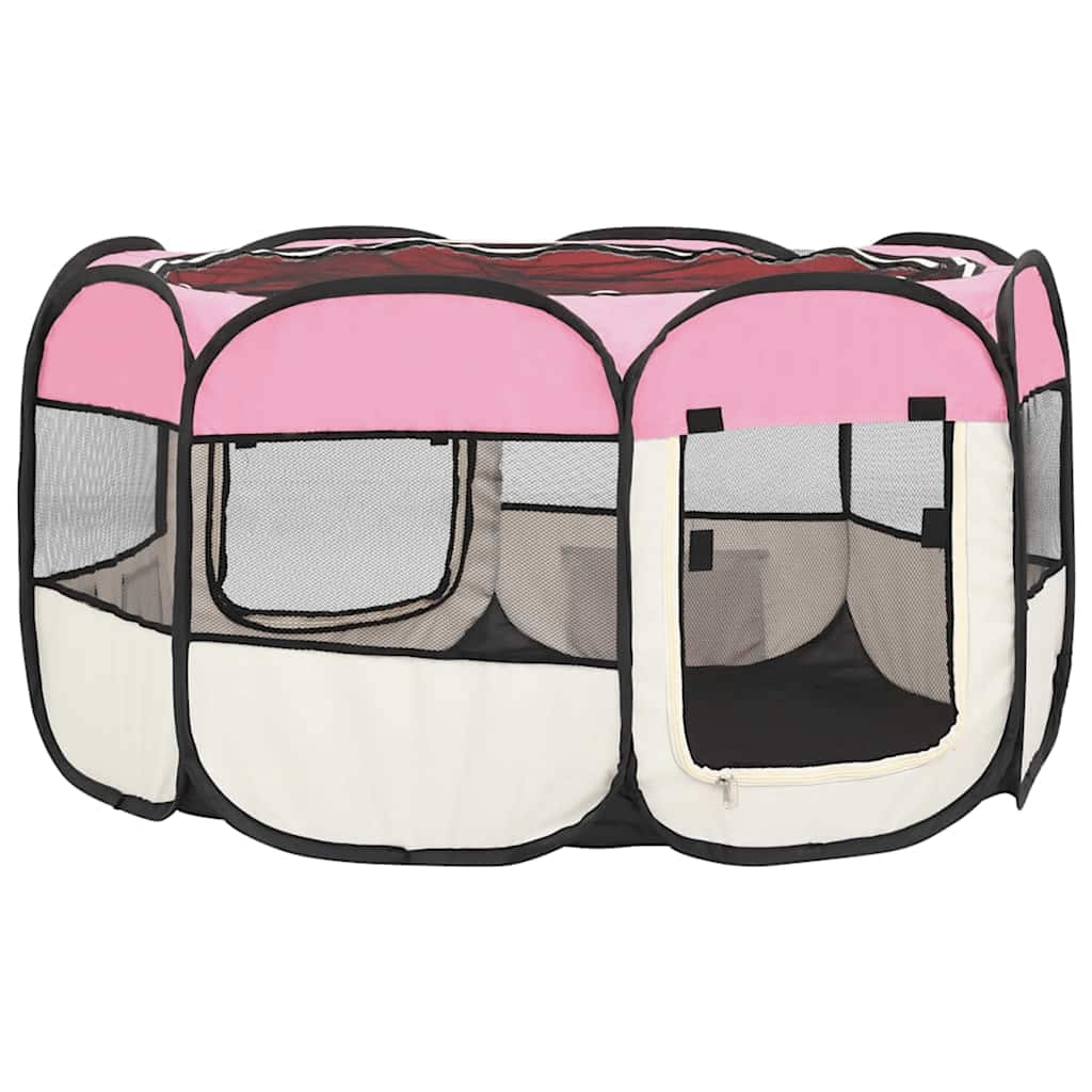 Foldable Dog Playpen with Carrying Bag Pink 125x125x61 cm