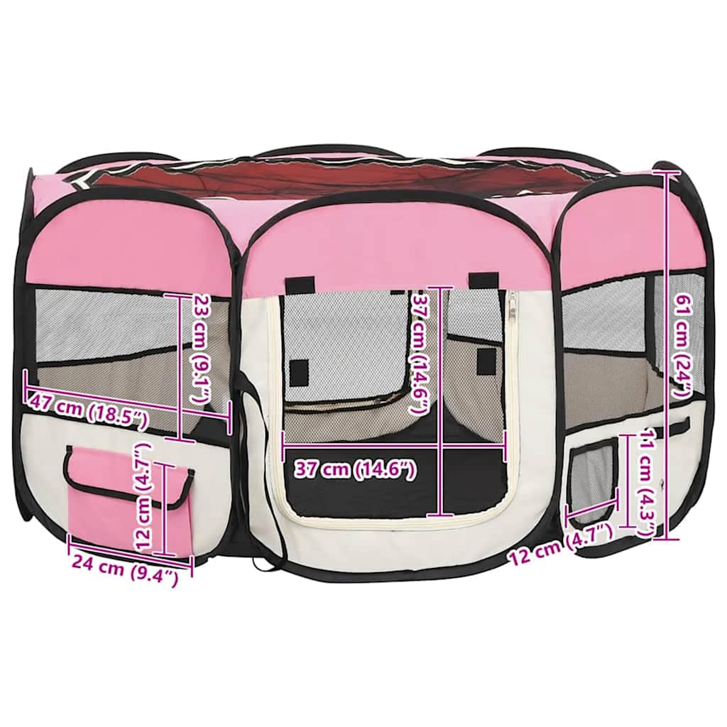 Foldable Dog Playpen with Carrying Bag Pink 125x125x61 cm