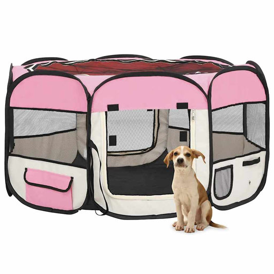 171011 vidaXL Foldable Dog Playpen with Carrying Bag Pink 125x125x61 cm