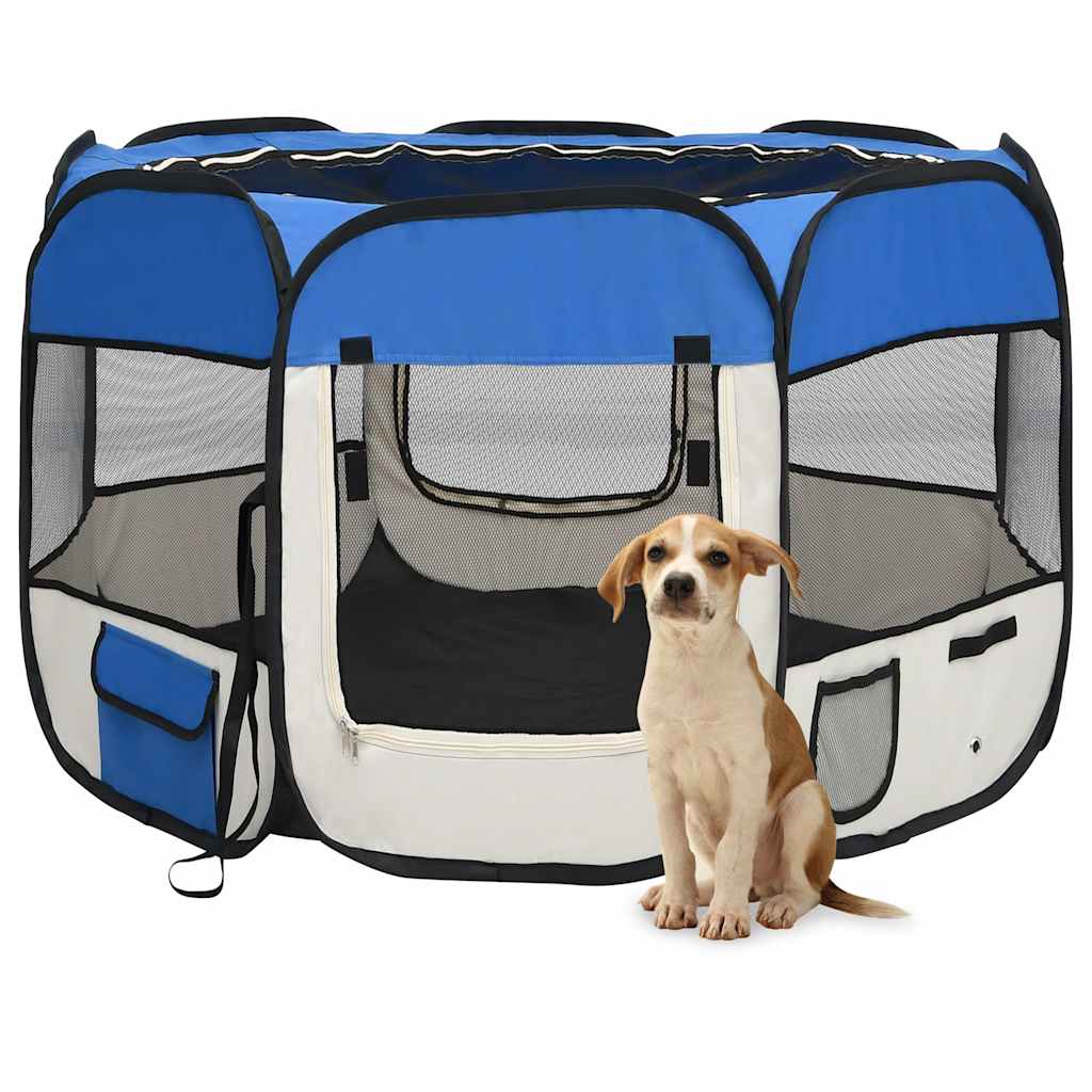 171013 vidaXL Foldable Dog Playpen with Carrying Bag Blue 90x90x58 cm