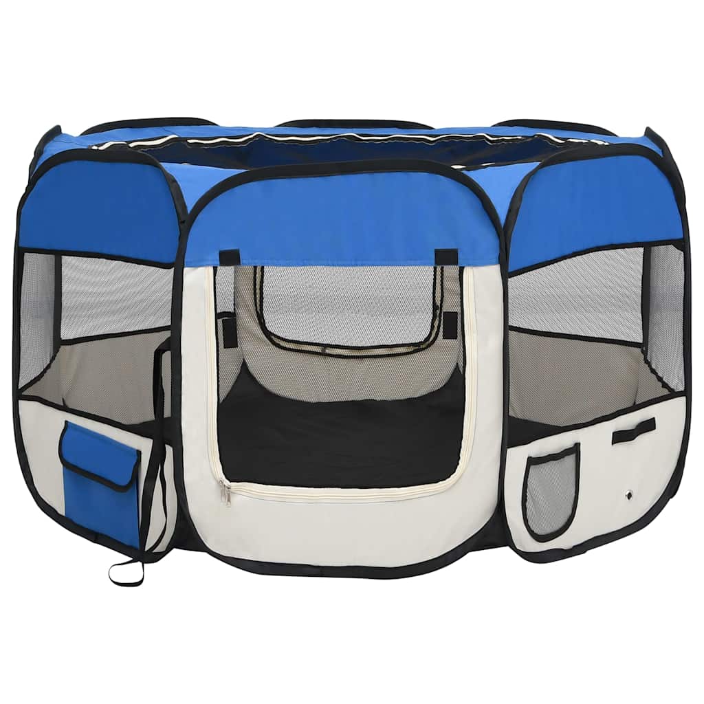 171014 vidaXL Foldable Dog Playpen with Carrying Bag Blue 110x110x58 cm