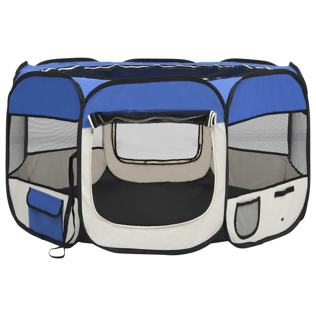 vidaXL Foldable Dog Playpen with Carrying Bag Blue 110x110x58 cm