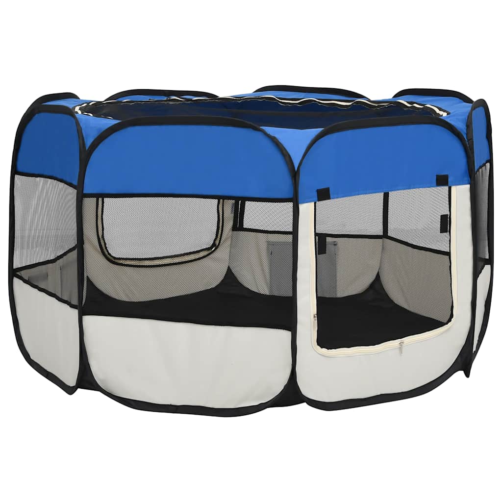171014 vidaXL Foldable Dog Playpen with Carrying Bag Blue 110x110x58 cm