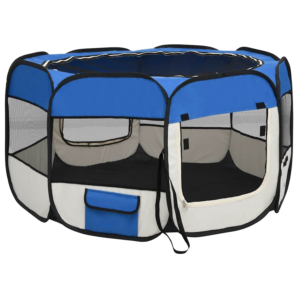 171014 vidaXL Foldable Dog Playpen with Carrying Bag Blue 110x110x58 cm