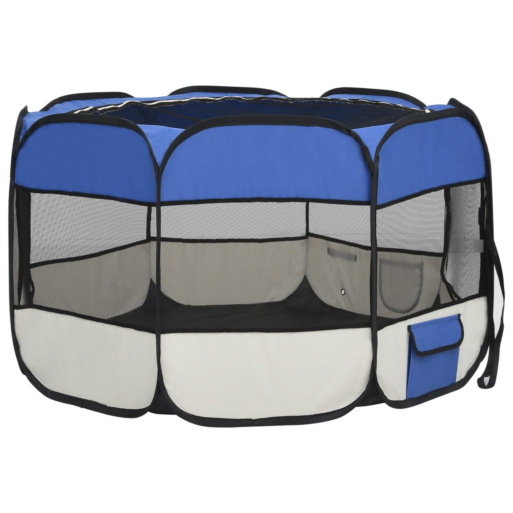 vidaXL Foldable Dog Playpen with Carrying Bag Blue 110x110x58 cm