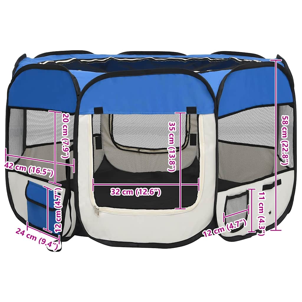 171014 vidaXL Foldable Dog Playpen with Carrying Bag Blue 110x110x58 cm