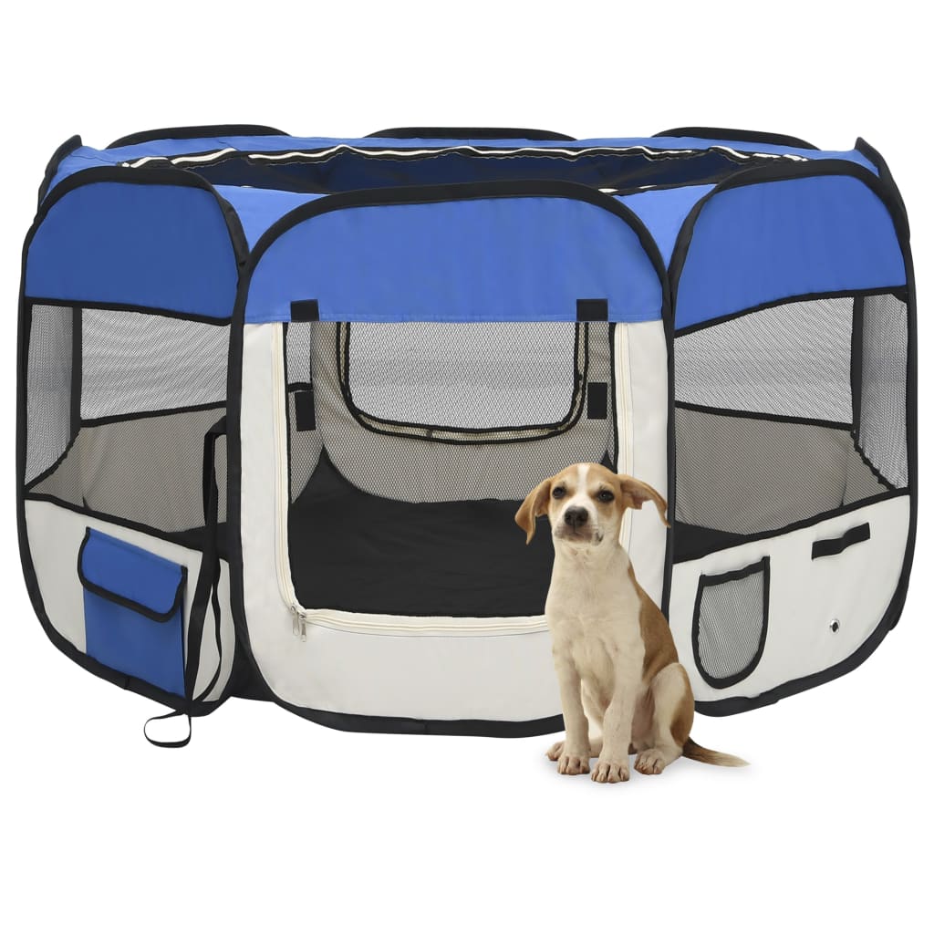 vidaXL Foldable Dog Playpen with Carrying Bag Blue 110x110x58 cm