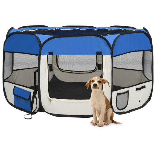 vidaXL Foldable Dog Playpen with Carrying Bag Blue 125x125x61 cm