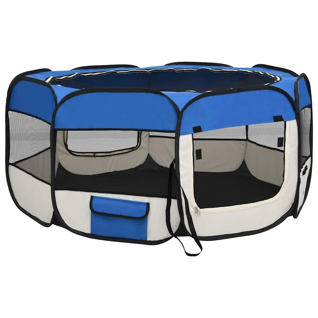 171016 vidaXL Foldable Dog Playpen with Carrying Bag Blue 145x145x61 cm