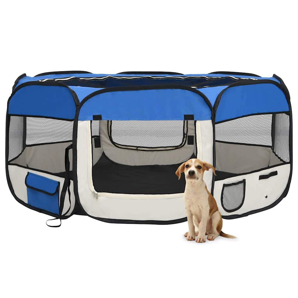 171016 vidaXL Foldable Dog Playpen with Carrying Bag Blue 145x145x61 cm