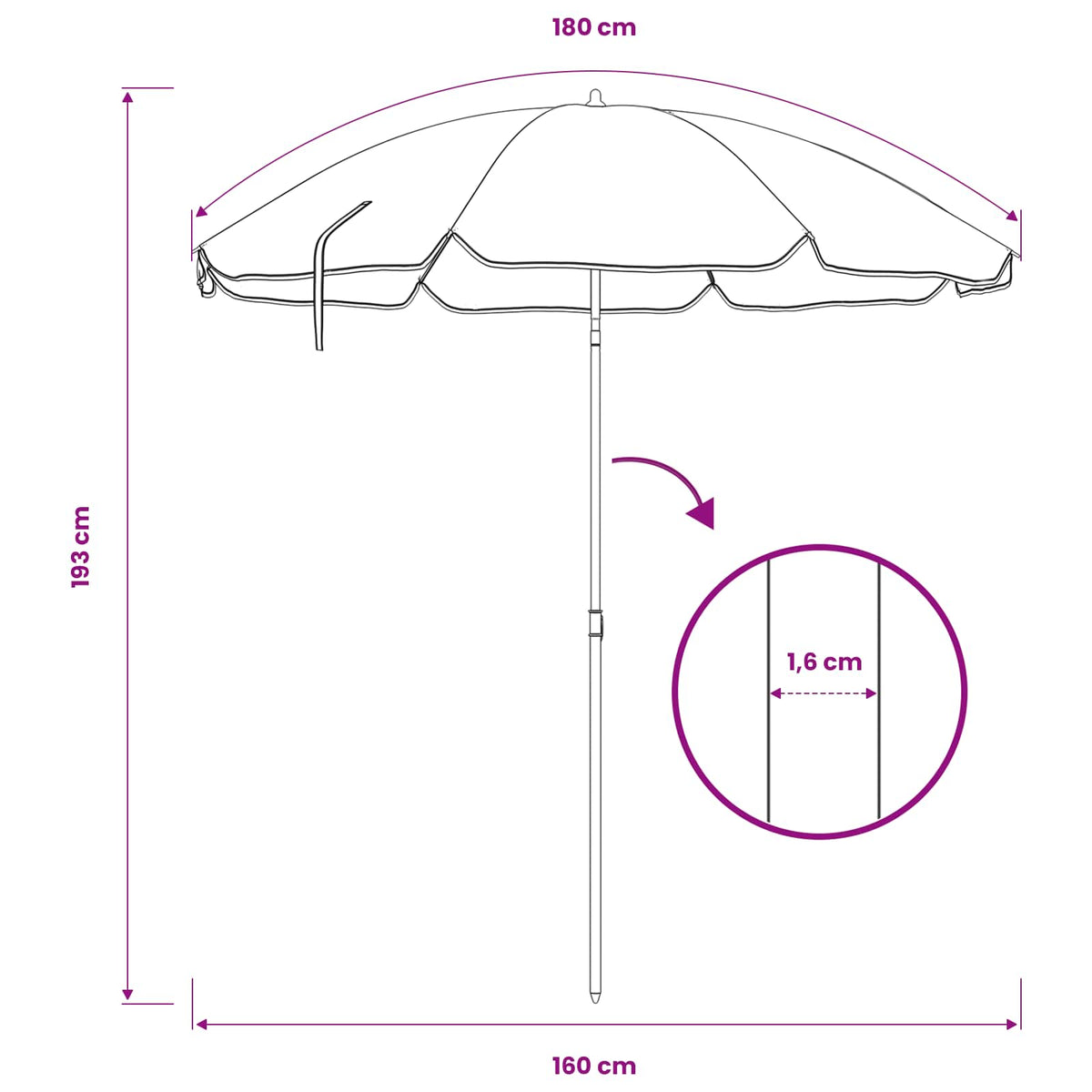 315537 vidaXL Garden Parasol with Steel Pole Sand 180 cm