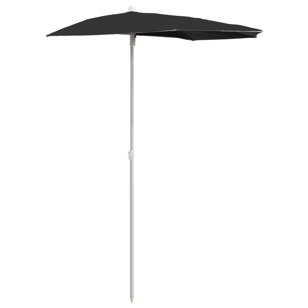 vidaXL Garden Half Parasol with Pole 180x90 cm Black