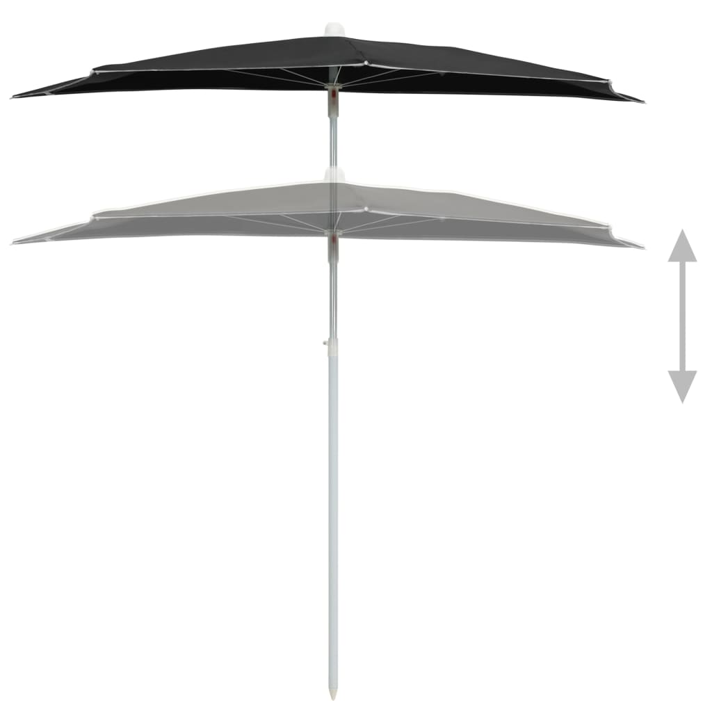 vidaXL Garden Half Parasol with Pole 180x90 cm Black