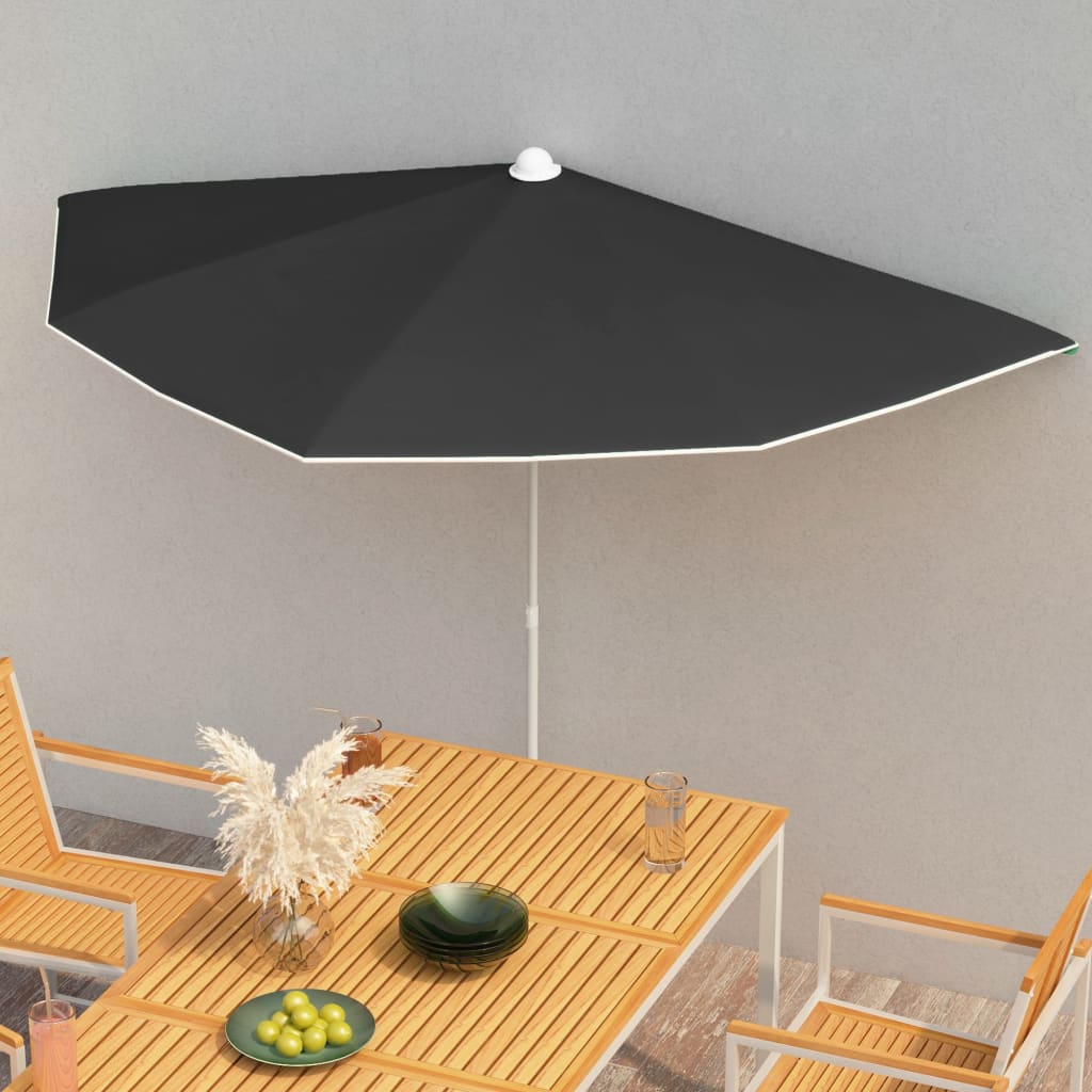 vidaXL Garden Half Parasol with Pole 180x90 cm Black