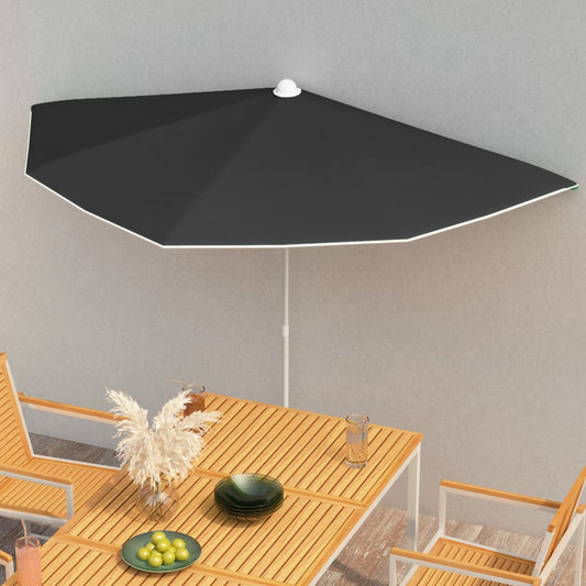 vidaXL Garden Half Parasol with Pole 180x90 cm Black