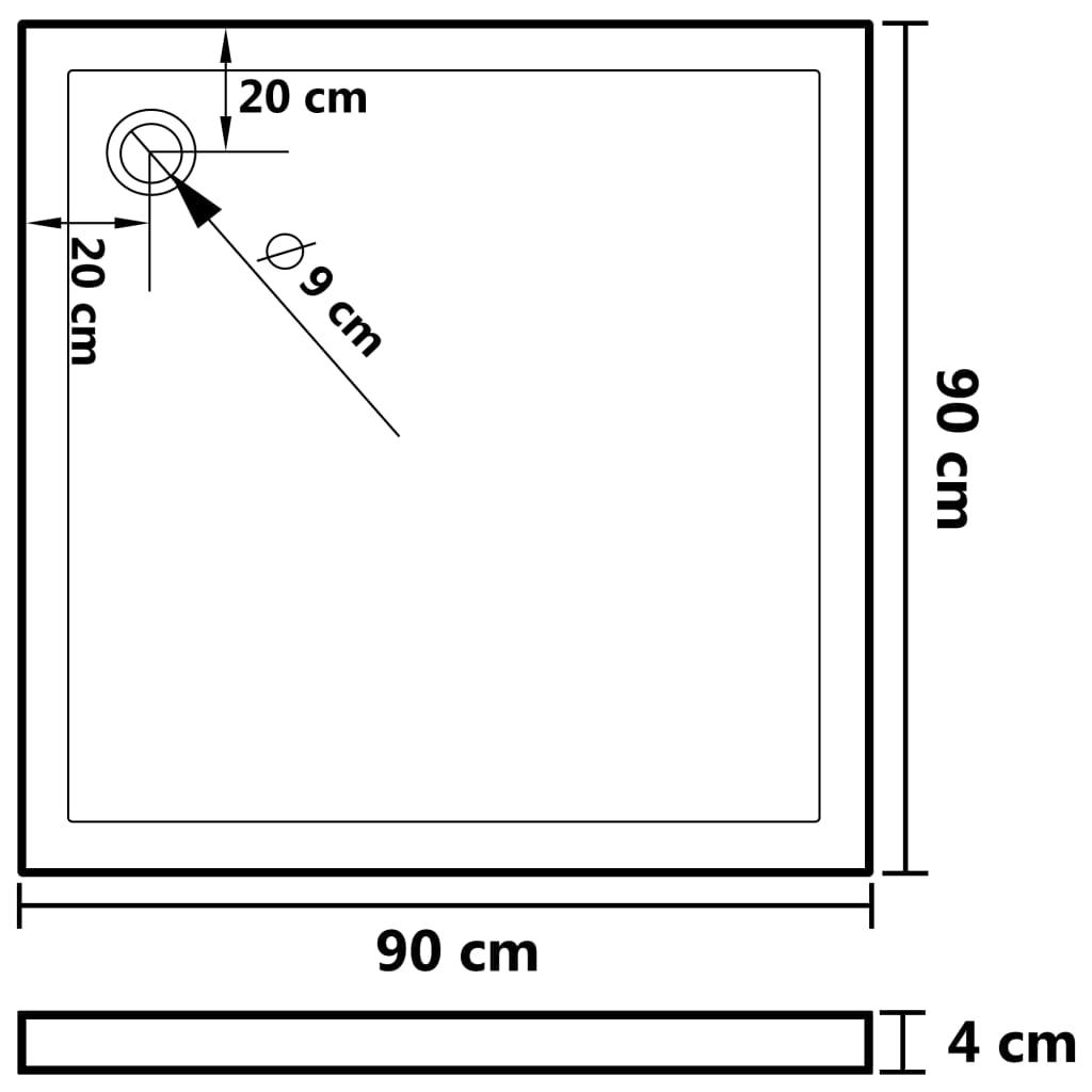 vidaXL Square ABS Shower Base Tray Black 90x90 cm