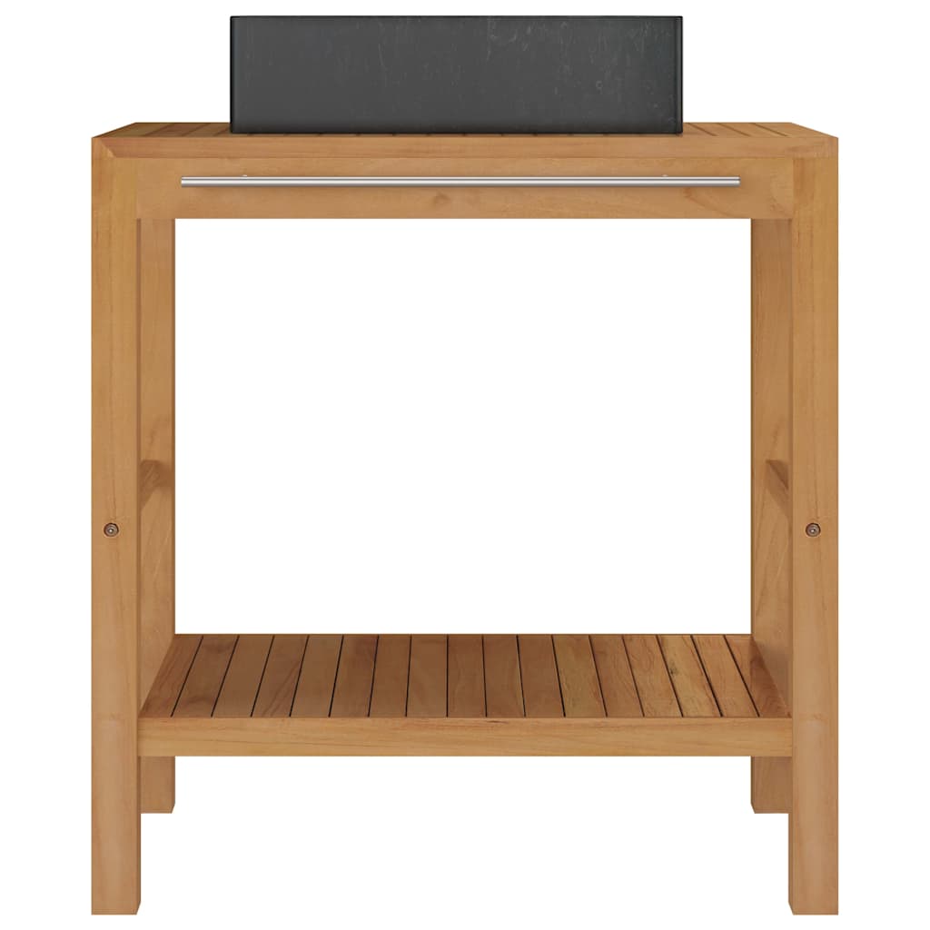 Bathroom Vanity Cabinet Solid Teak with Sink Marble Black