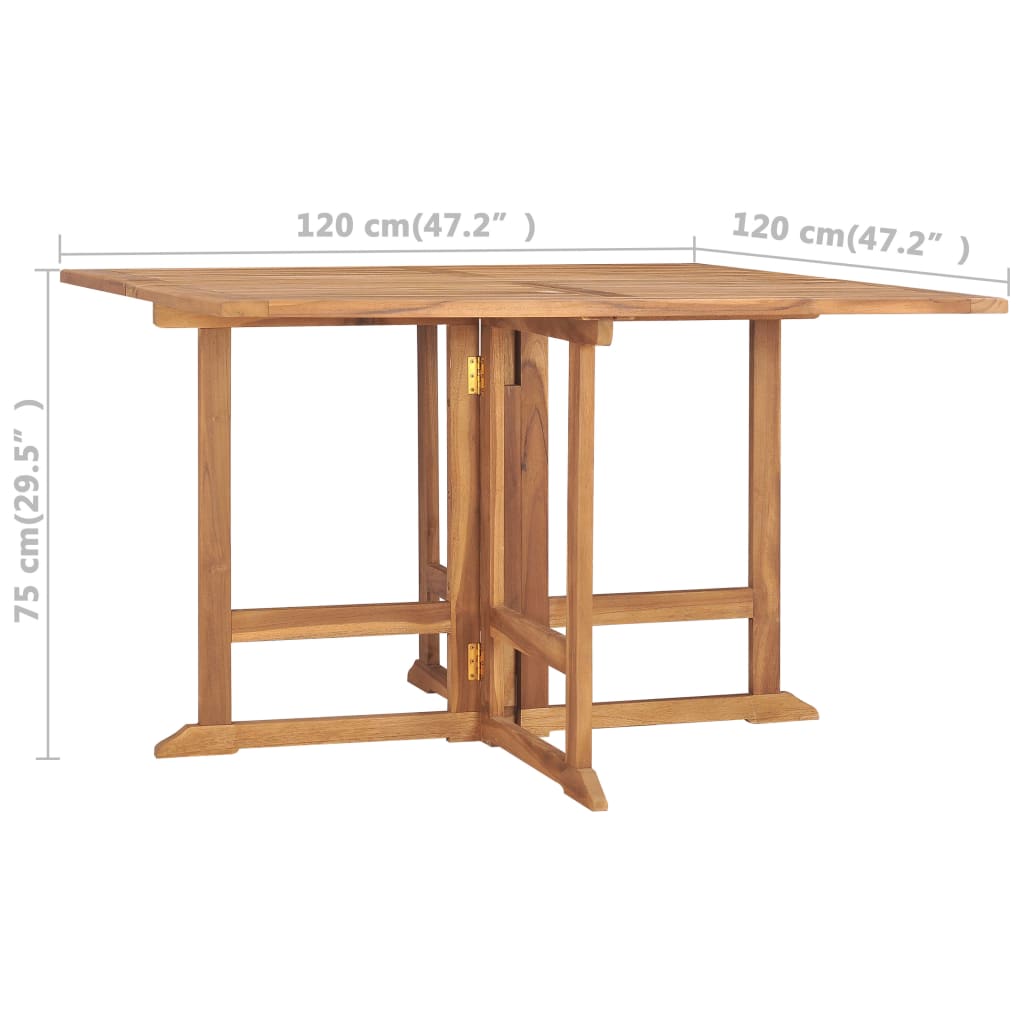 vidaXL Folding Garden Dining Table 120x120x75 cm Solid Teak Wood