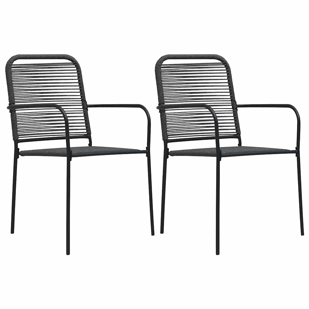 3 Piece Garden Dining Set Cotton Rope and Steel Black