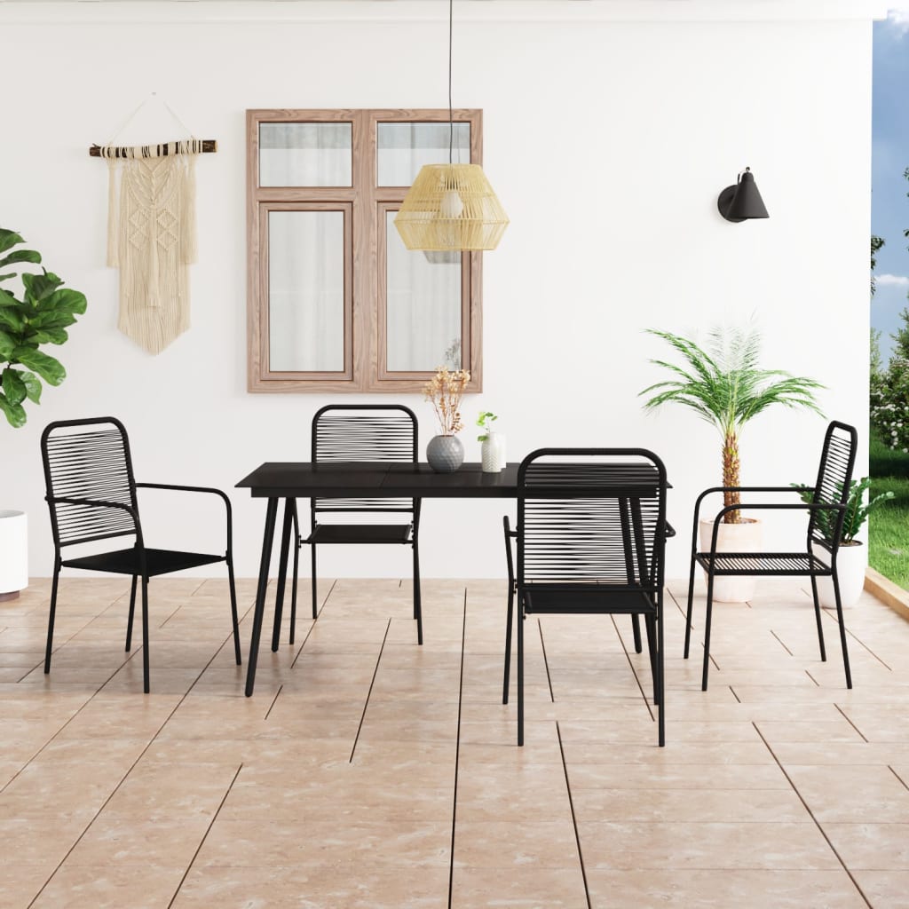 vidaXL 5 Piece Garden Dining Set Cotton Rope and Steel Black