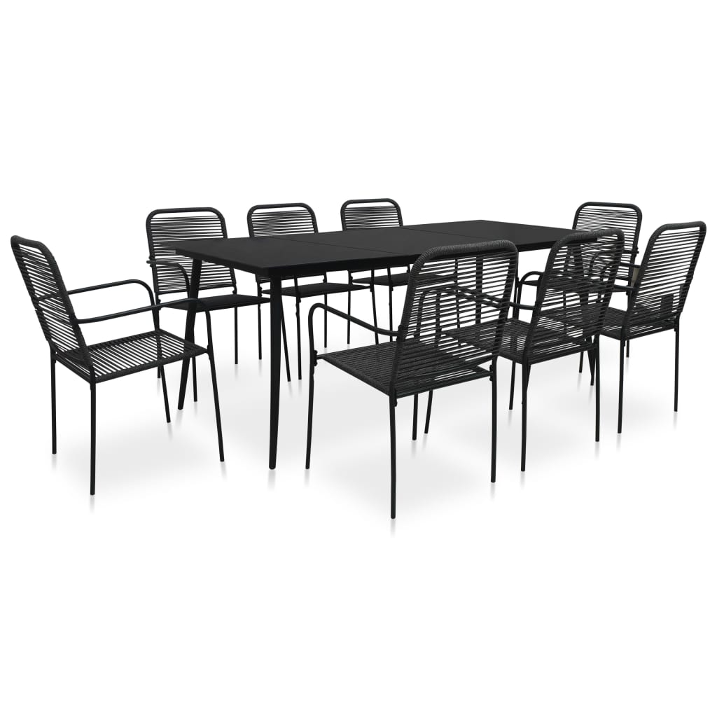 Dining Set | Black | Cotton rope, powder-coated steel, tempered glass