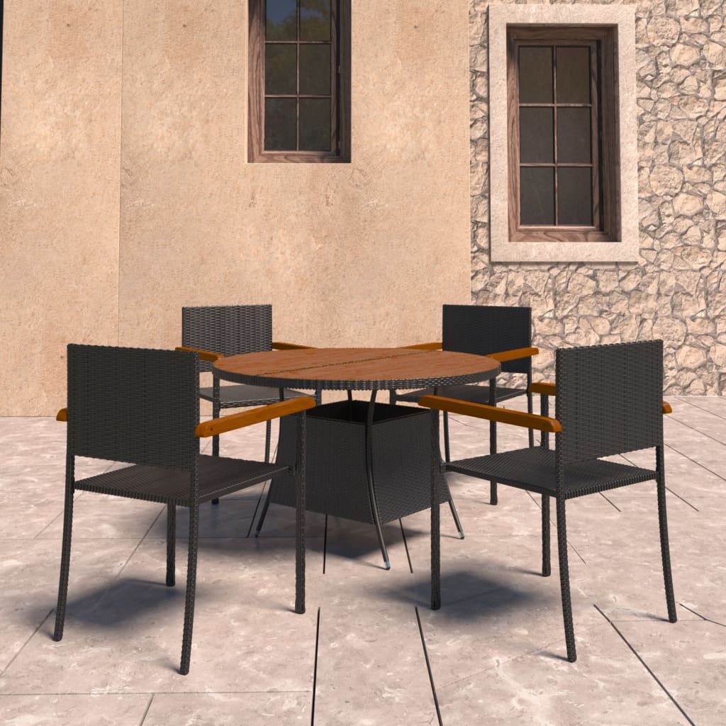 vidaXL 5 Piece Outdoor Dining Set Poly Rattan Black