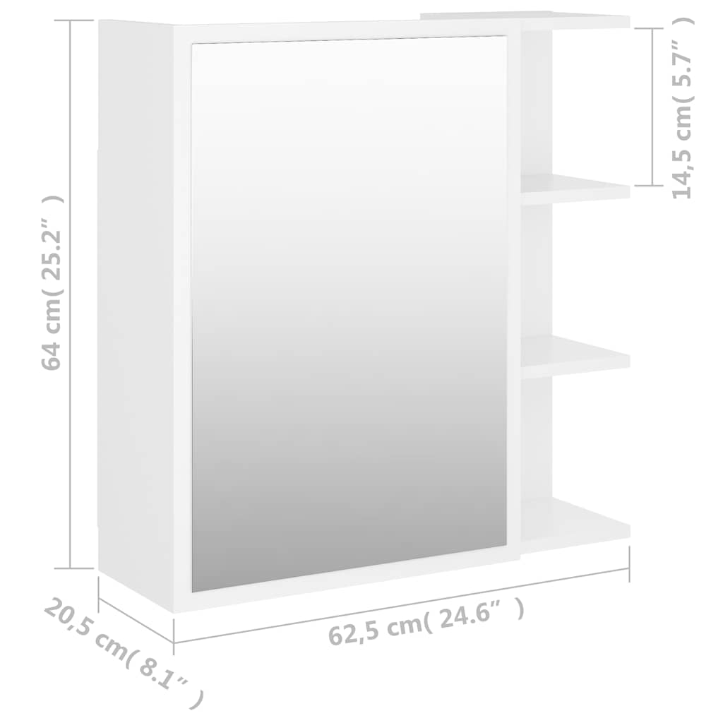 803308 vidaXL Bathroom Mirror Cabinet White 62,5x20,5x64 cm Engineered Wood
