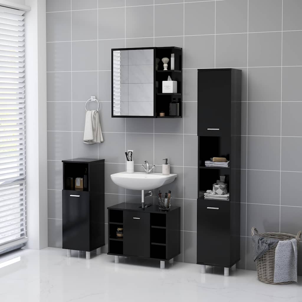803309 vidaXL Bathroom Mirror Cabinet Black 62,5x20,5x64 cm Engineered Wood