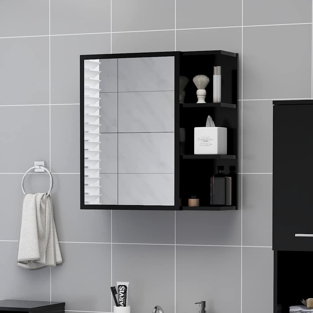 803309 vidaXL Bathroom Mirror Cabinet Black 62,5x20,5x64 cm Engineered Wood