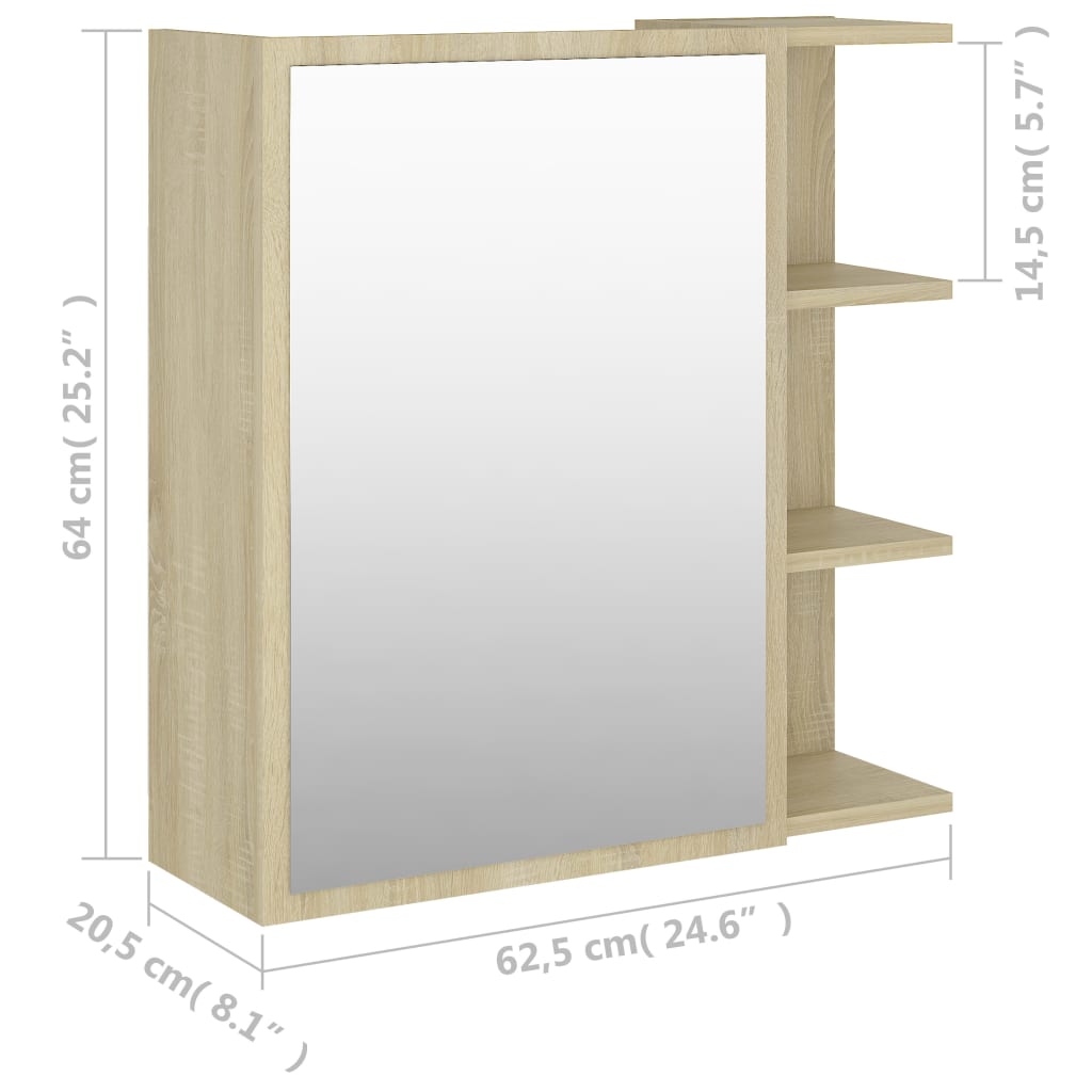 vidaXL Bathroom Mirror Cabinet Sonoma Oak 62.5x20.5x64 cm Engineered Wood