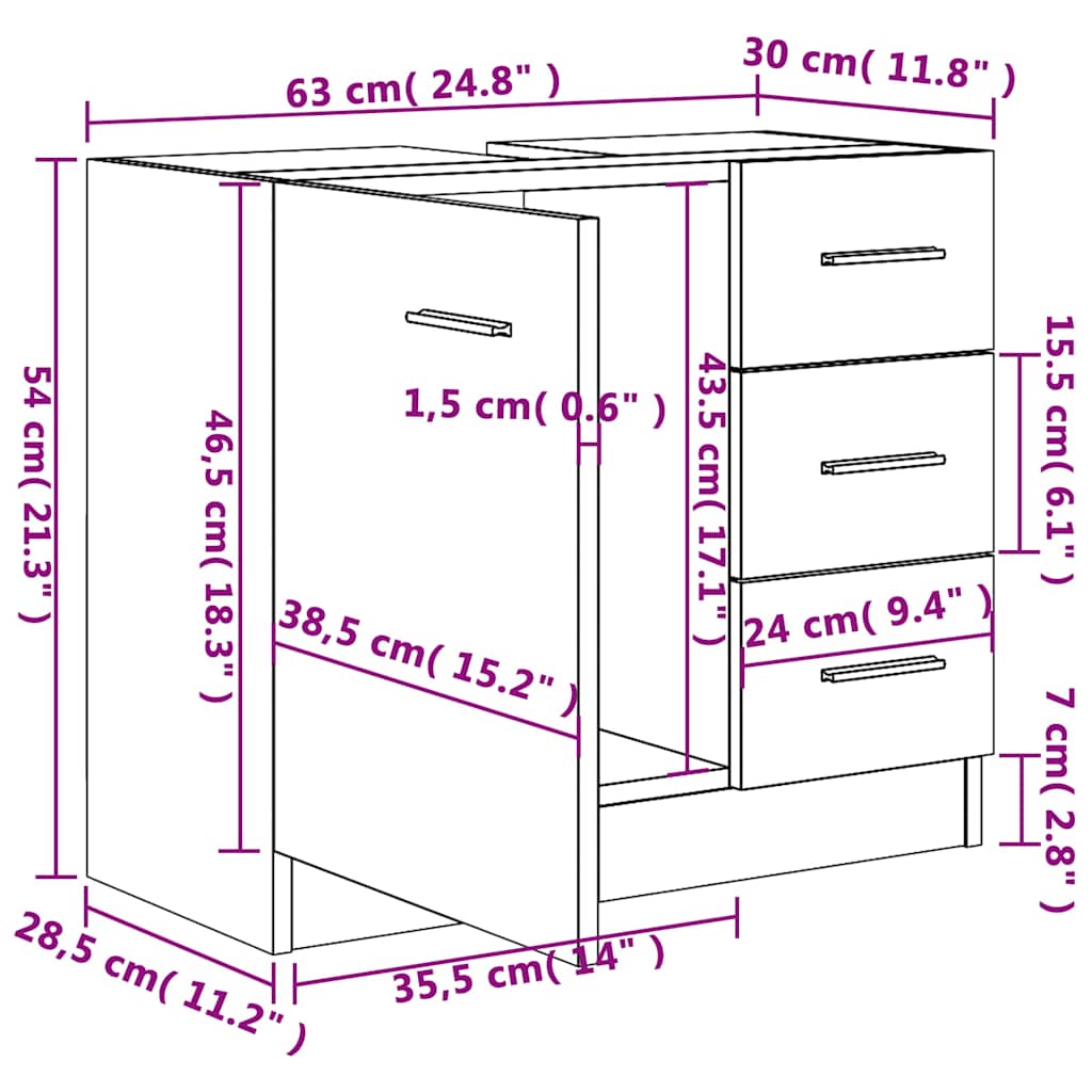 Sink Cabinet White 63x30x54 cm Engineered Wood