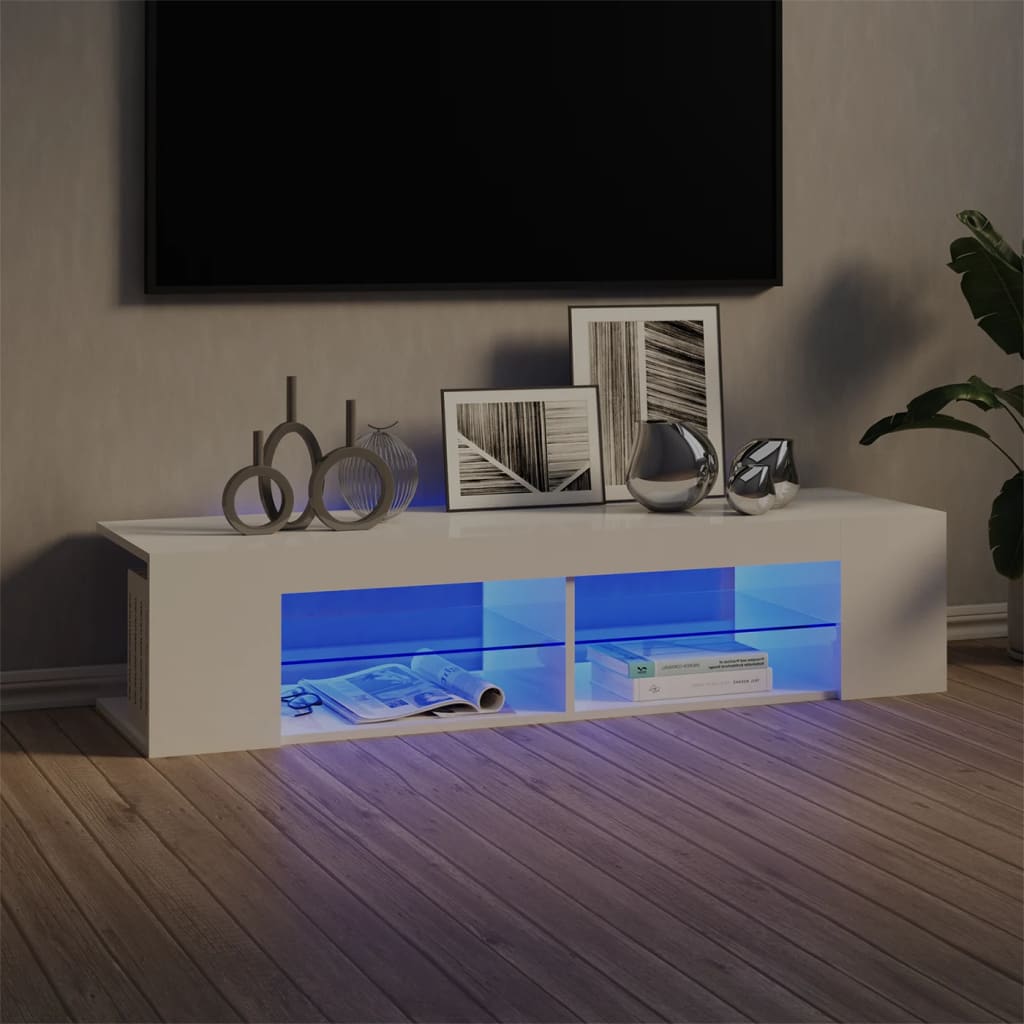 vidaXL TV Cabinet with LED Lights High Gloss White 135x39x30 cm