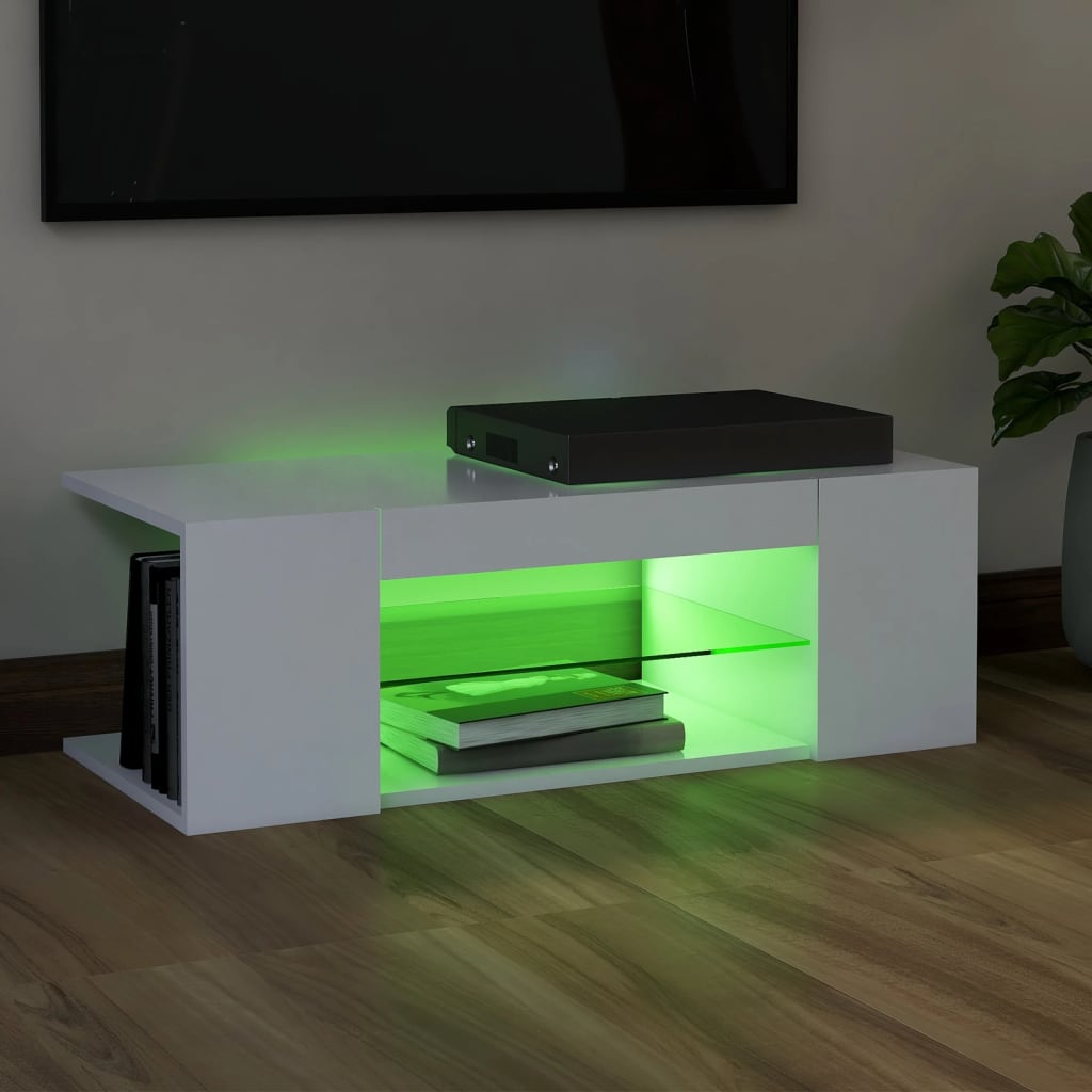 vidaXL TV Cabinet with LED Lights White 90x39x30 cm