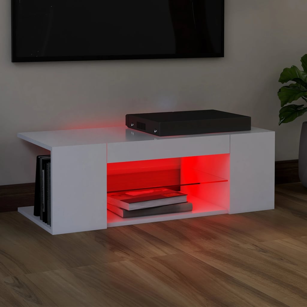 vidaXL TV Cabinet with LED Lights White 90x39x30 cm