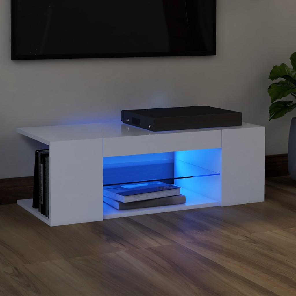 vidaXL TV Cabinet with LED Lights White 90x39x30 cm