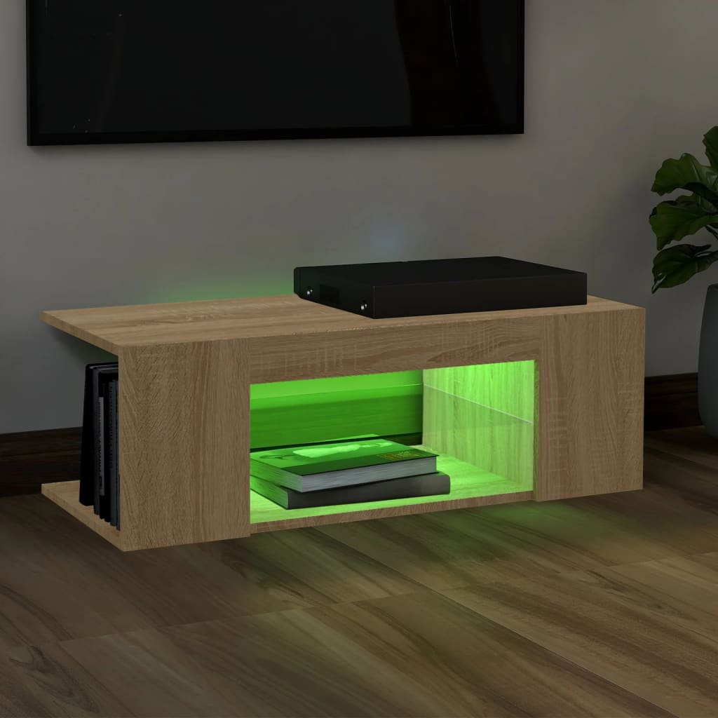 vidaXL TV Cabinet with LED Lights Sonoma Oak 90x39x30 cm