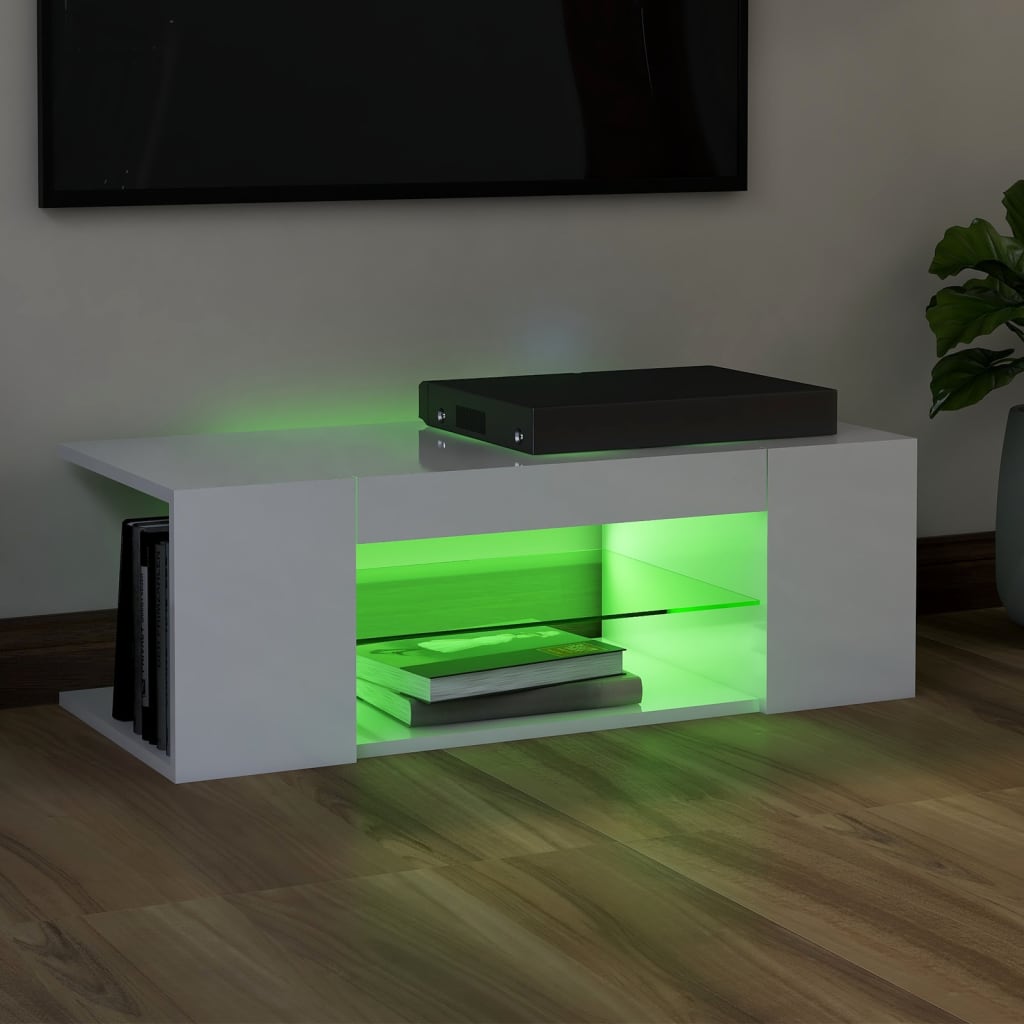 vidaXL TV Cabinet with LED Lights High Gloss White 90x39x30 cm