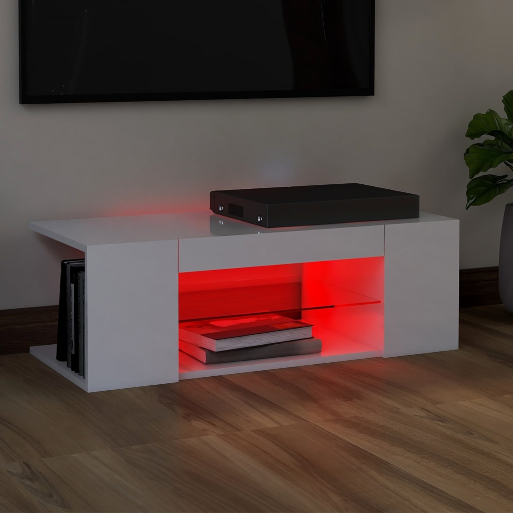 vidaXL TV Cabinet with LED Lights High Gloss White 90x39x30 cm