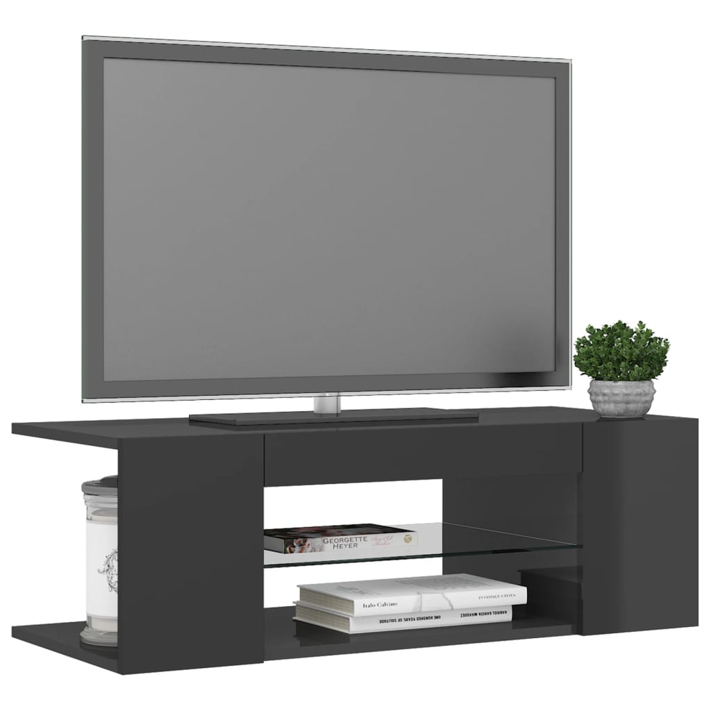 vidaXL TV Cabinet with LED Lights High Gloss Grey 90x39x30 cm